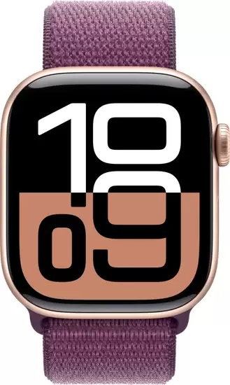 Умные часы Apple Watch Series 10 42 мм (алюминиевый корпус, розовое золото/сливовый, нейлоновый ремешок)- фото2