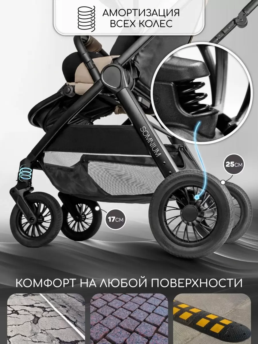Детская прогулочная коляска Amarobaby Somnium (бежевый)- фото5